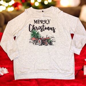 Lovely Souls Plus Womens Merry Christmas Tractor Lightweight Sweatshirt Size 3XL